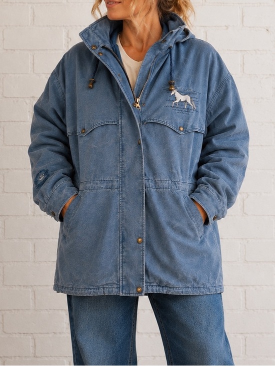 Vintage Other - Vintage Northwest Garments Horse Canvas Hooded Jacket Blue Canada Medium